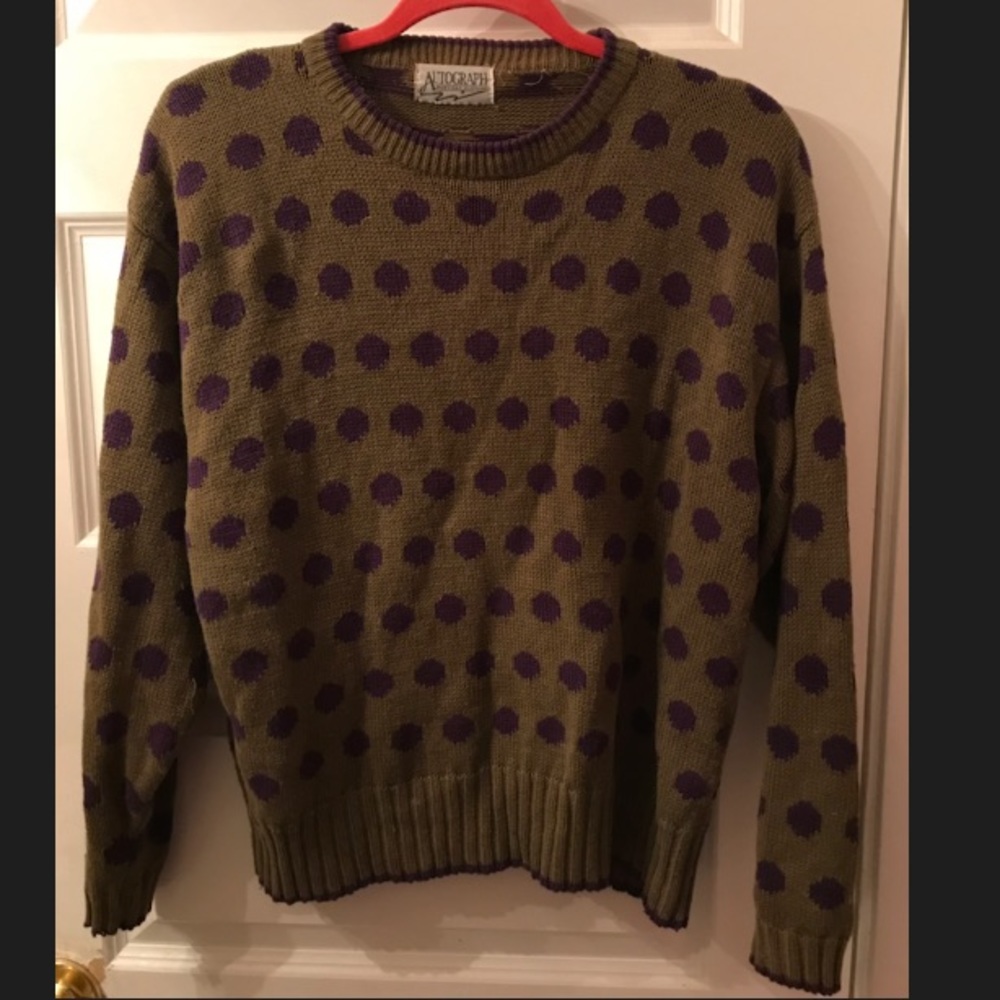 Polka Dot Knit Sweater Sweatshirt - Green Purple